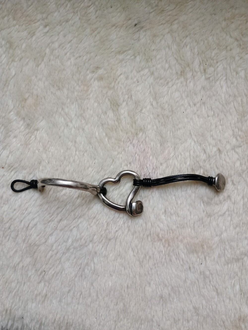 UNOde50 Silver Plated & Leather Weave Heart Toggle Bracelet
